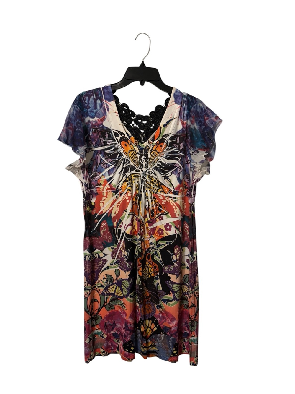 Emerald Multicolor Butterfly Print Midi Dress